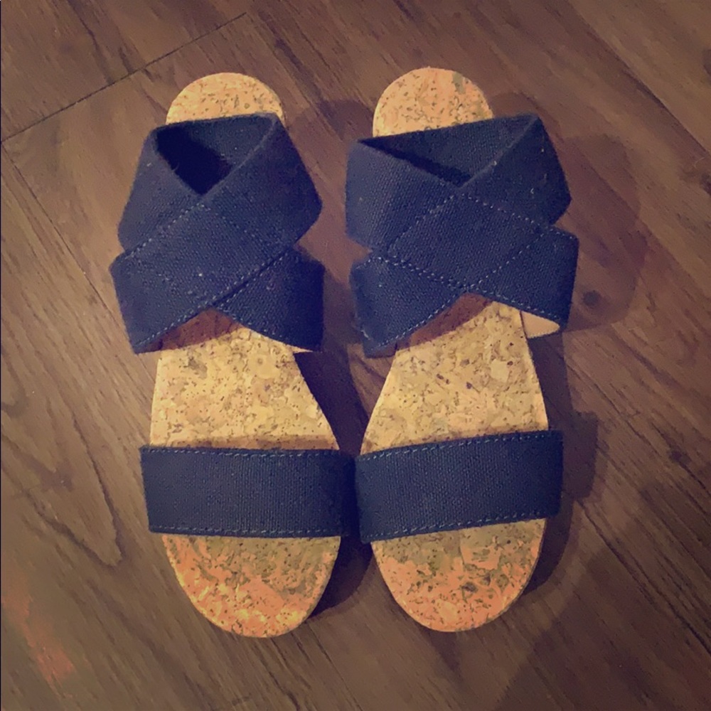 Lucky Brand Navy Cork Wedge Sandals